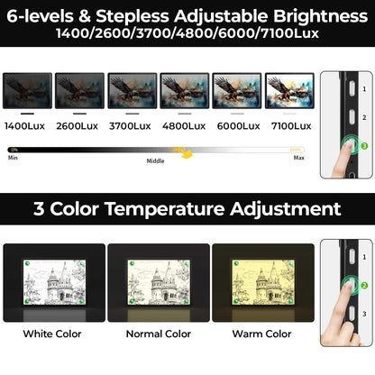 Zocelight Rechargeable A4 Light Pad with Built-in Stand & Bag,Super Bright Magnetic Light Box For Tracing,Wireless Diamond Art Light Board with Side Buttons, Light Table for Diamond Painting,Sketching