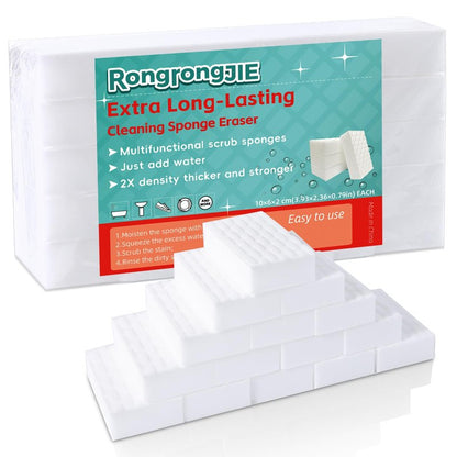 RongrongJIE Magic Sponge Eraser, 2X Density Melamine Sponges for Cleaning, 10 Pcs in Bulk, Long Lasting Scrub Cleaning Pads for Kitchen, Bathroom, Furniture, Tub, Sink, Floors, Baseboard, Shoes, Wall