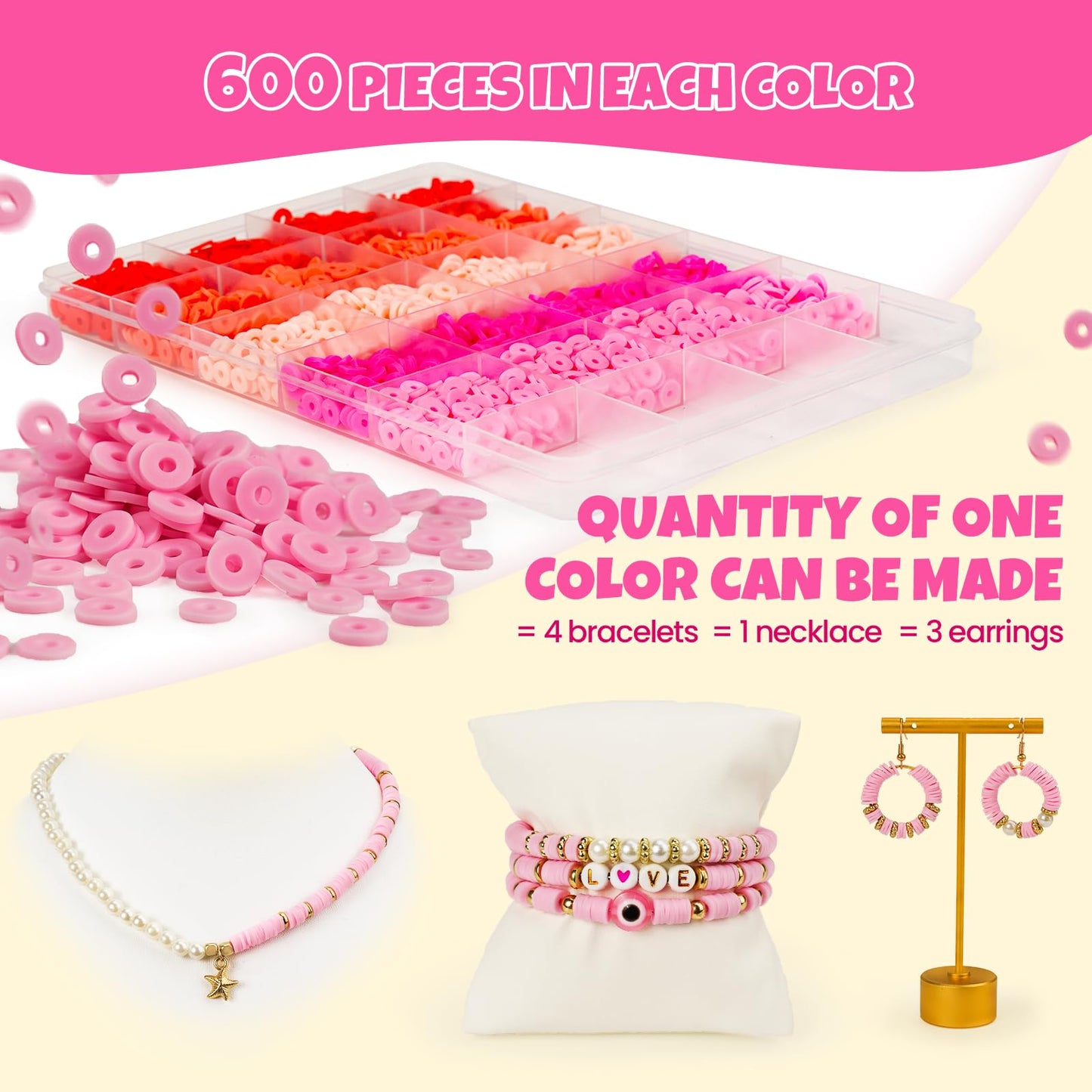 Gionlion 25000 Pcs Clay Beads Bracelet Making Kit Abundant Single Color Heishi Beads, 7 Boxes Polymer Beads for Bracelets Jewelry Making kit with Charms, DIY Arts and Crafts Gifts