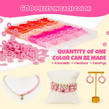 Gionlion 25000 Pcs Clay Beads Bracelet Making Kit Abundant Single Color Heishi Beads, 7 Boxes Polymer Beads for Bracelets Jewelry Making kit with Charms, DIY Arts and Crafts Gifts