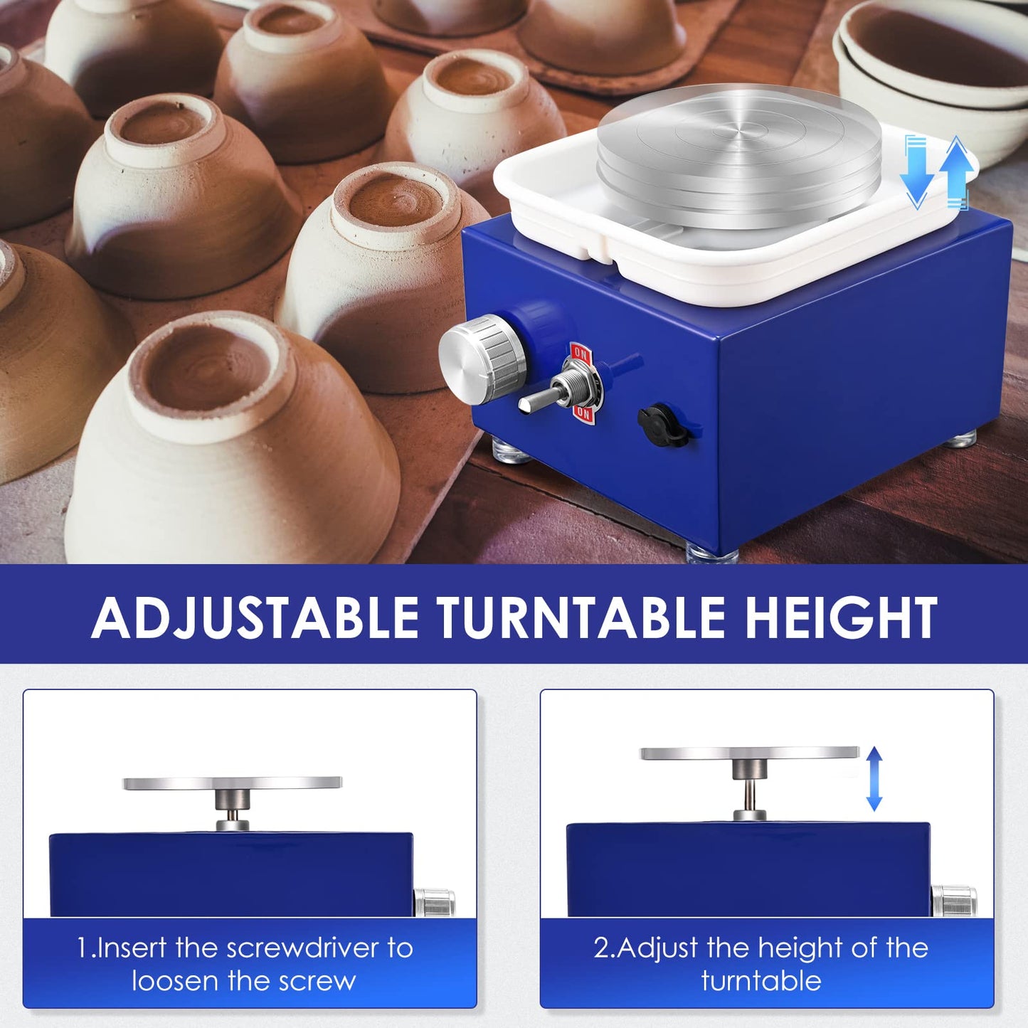 Mini Pottery Wheel Machine for Adults & Beginners, 2 Turntables (3.94" & 2.56") | 0-2000 RPM Adjustable Speed Pottery Machine Removable Splash Tray Ceramic Making Kit Includes 8 Sculpting Tools