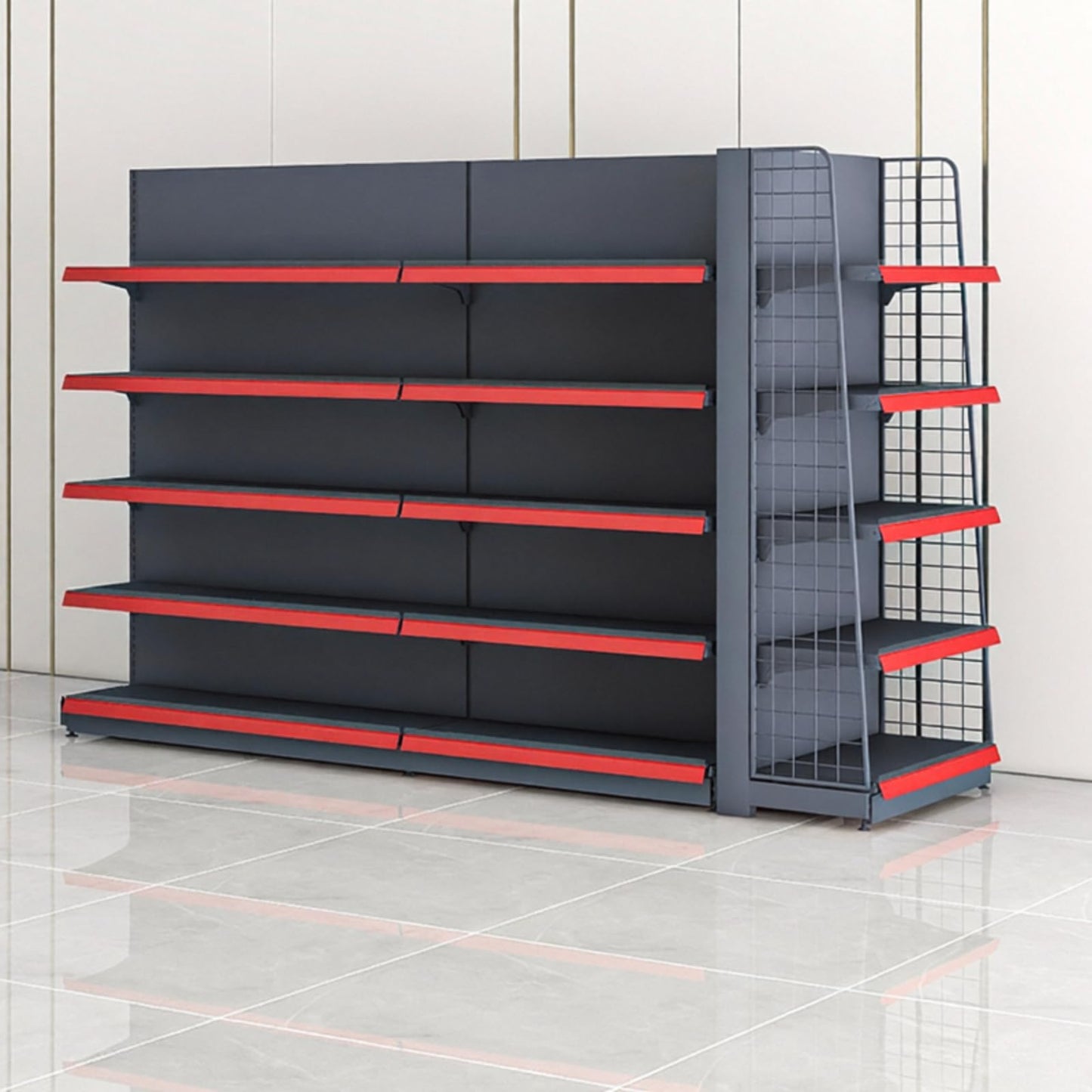 Double-Sided Retail Display Shelving Unit, Adjustable Height, Customizable Combination, 2 Colors (Black, W106*D31*H63)