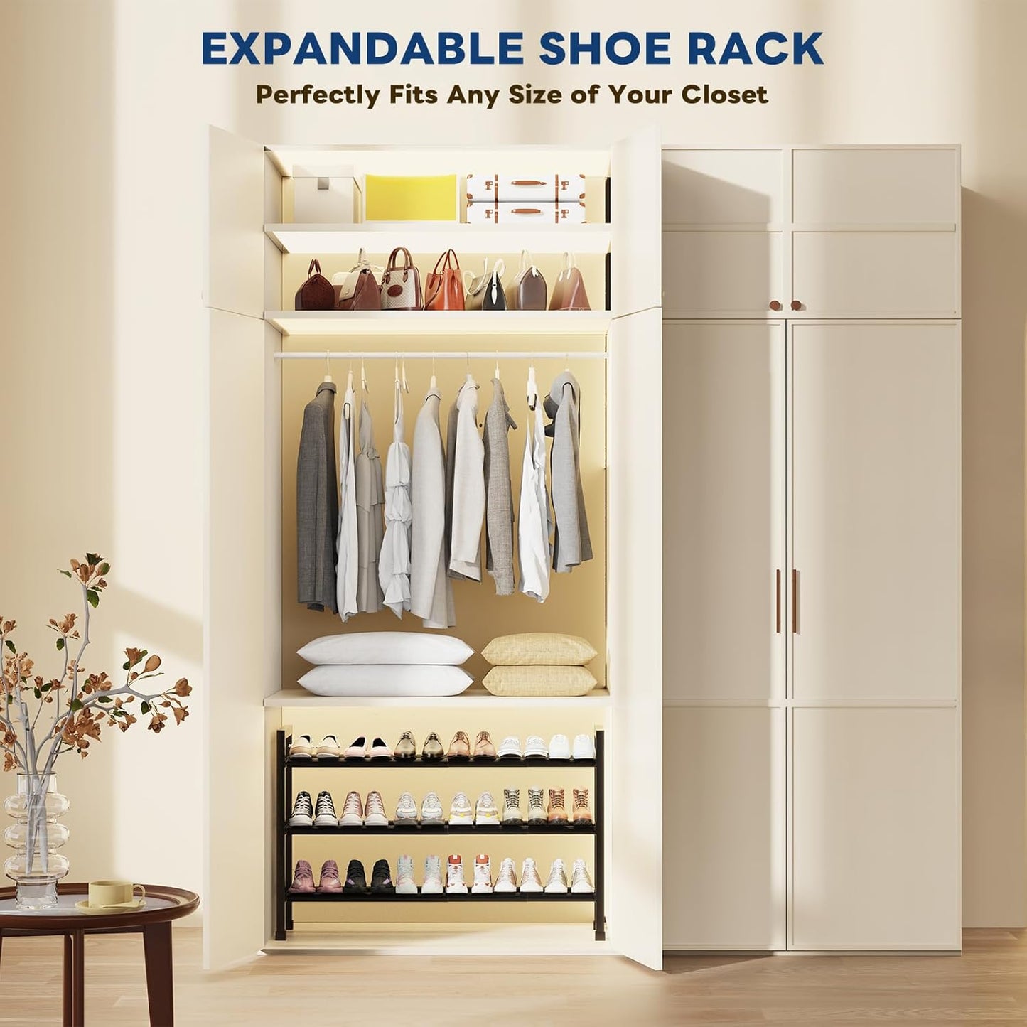 19- 43 3 3 Closet, Mavivegue Adjustable Shoe Rack, Adjustable Length, Tier Expandable Shoe Rack for Entryway, Shoe