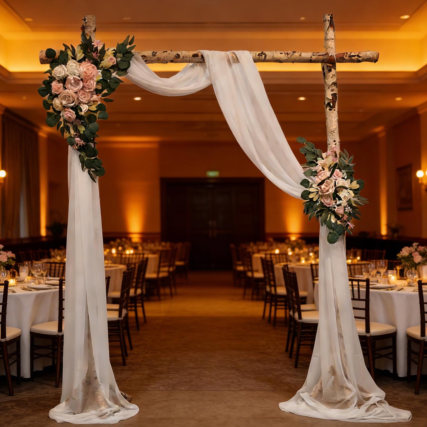 Garvee Arch Flowers with Drapes Kit (Pack of 3) - Includes 2Pcs Artificial Flower Arch Decor & 1Pcs Drapes, for Wedding Ceremony Bouquets Reception Backdrop Decoration, White