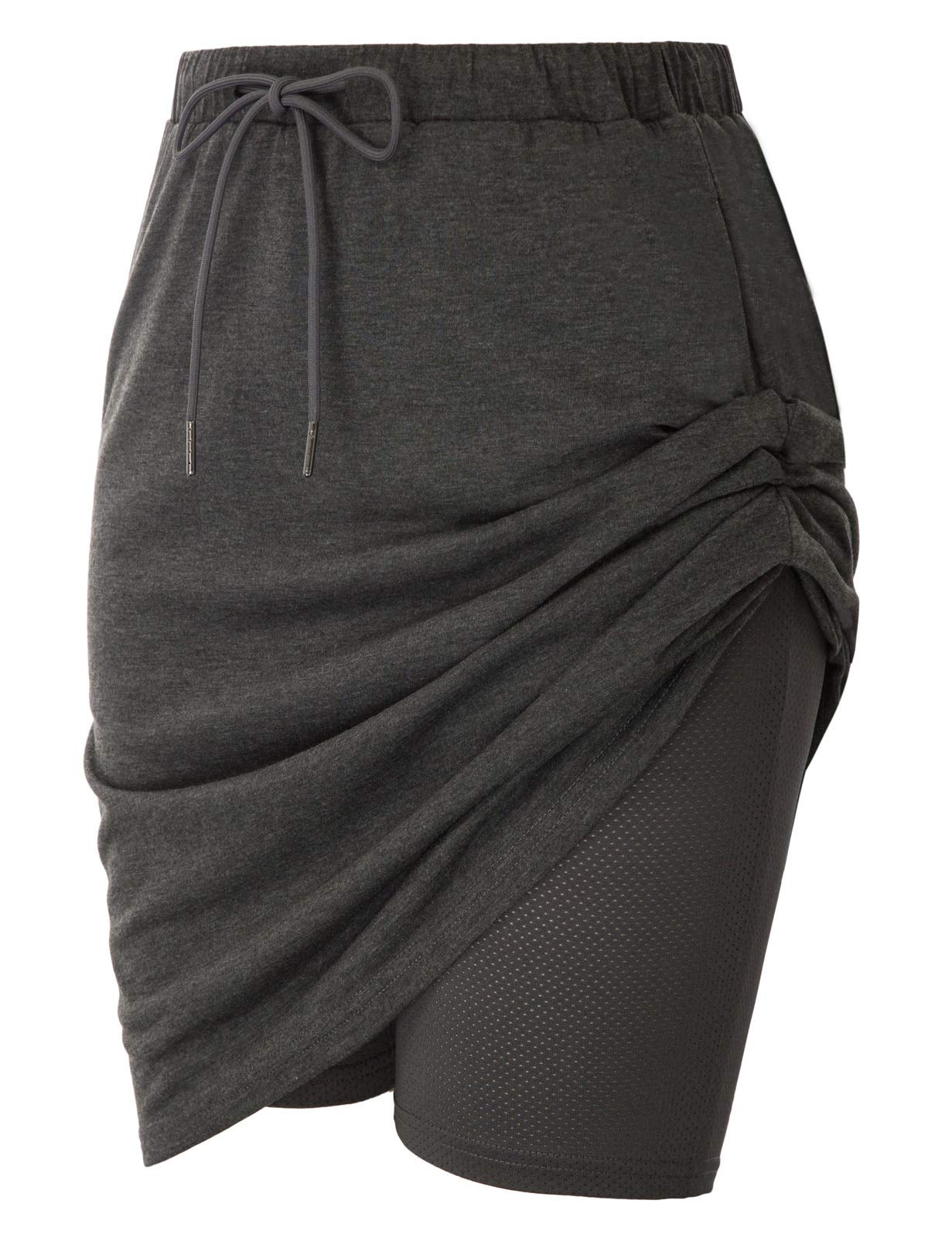 JJACK Smith Women's Athletic Skort Knee Length Skort Drawstring Waist Sport Skirts with Shorts Pockets Plus(3XL,Deep Gray)