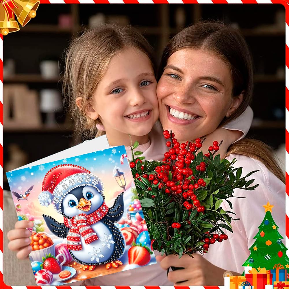 YGbaby 12 Packs DIY 5D Diamond Painting Christmas Cards Kits for Adults - Crystal Box Snowman Diamond Art Greeting Cards - Merry Christmas Gem Art Gifts for Xmas Family and Friends