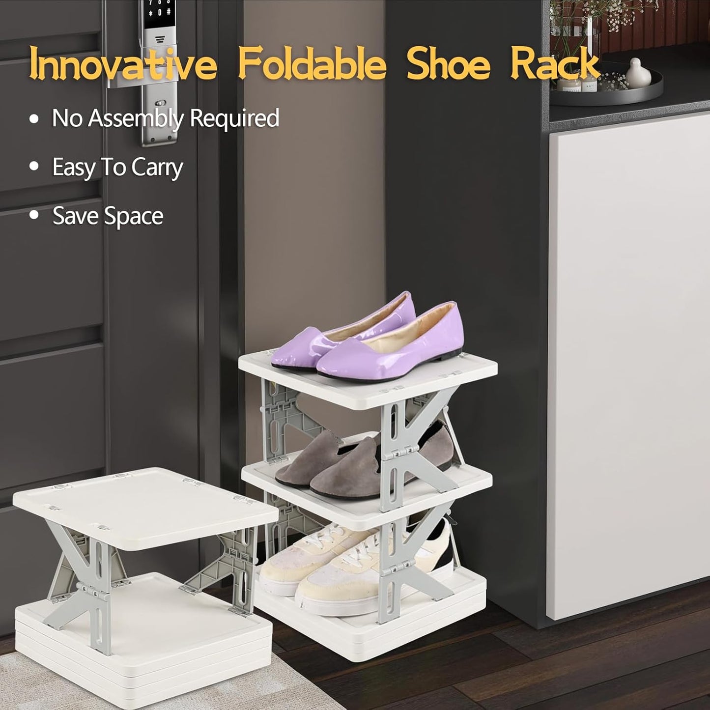 Eagrye 5 Closet, Tier Vertical Narrow Shoe Storage Organizer for Saving Space, Gray Plastic Small Collapsible Shoe Rack