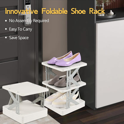 Eagrye 5 Closet, Tier Vertical Narrow Shoe Storage Organizer for Saving Space, Gray Plastic Small Collapsible Shoe Rack