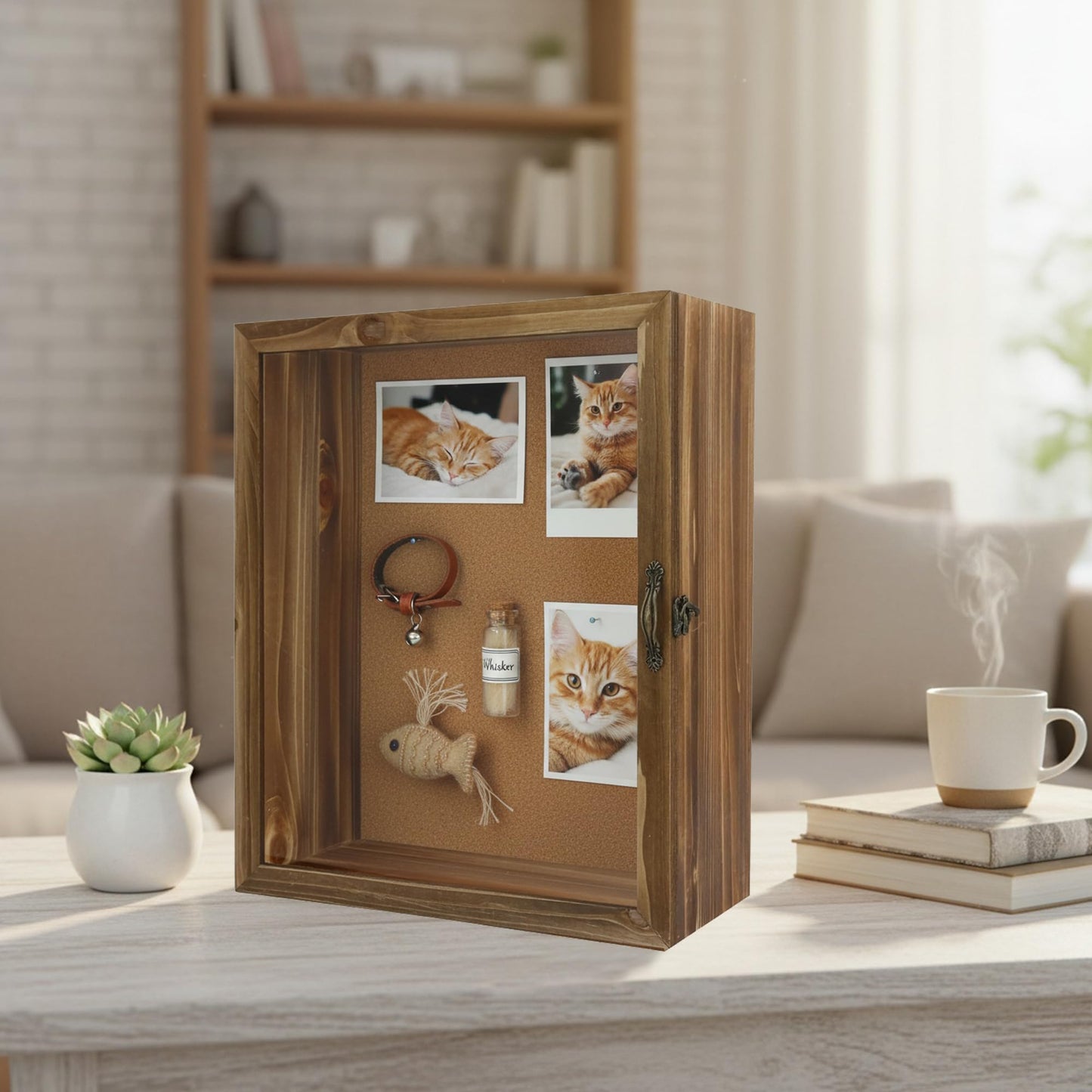 FramePro 11x14 Inch Deep Display Shadow Box Wooden with Real Glass - 5 Inch Depth for Collectibles, Memorabilia, Dolls & Toys, Tabletop or Wall Mount, Includes Cork Backboard & 10 Pins