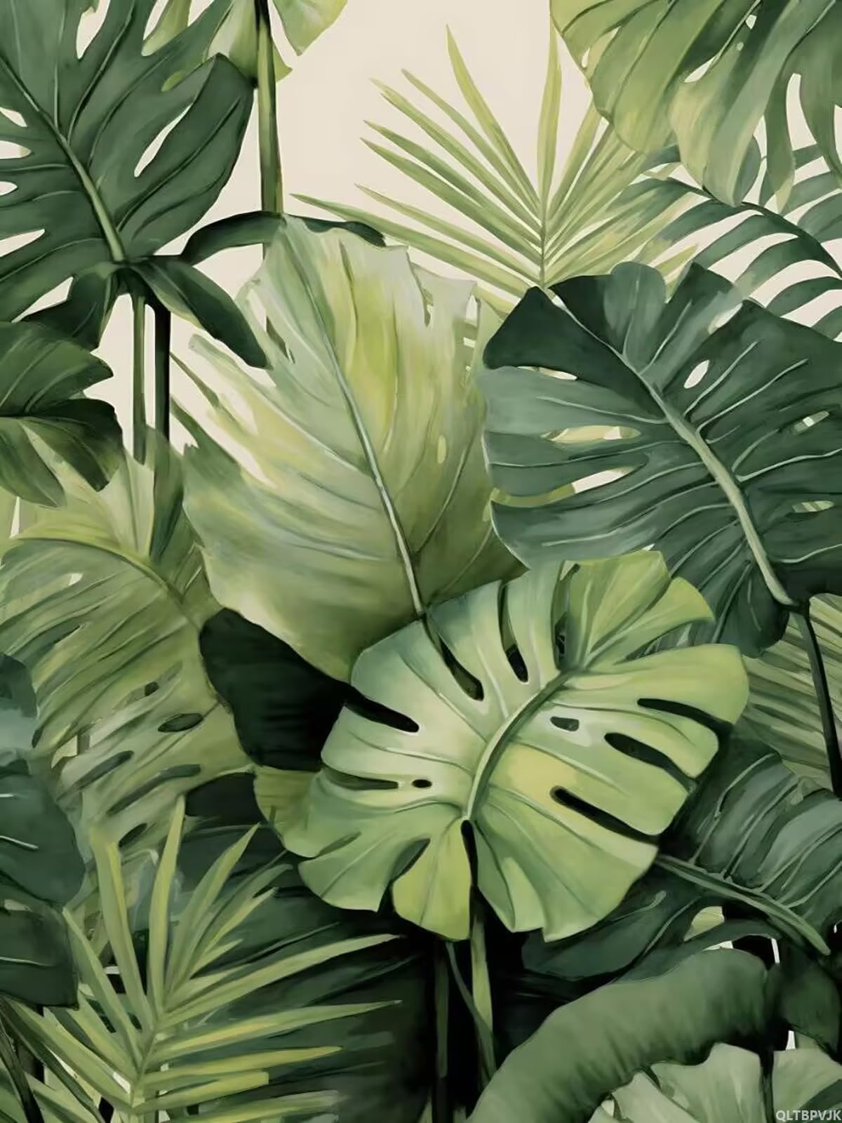 QLTBPVJK 5D Green Tropical Plant Prints Diamond Painting Kits Green Plants Diamond Painting, Full Round Diamond Art Kits for Adults Dots Piant by Numbers Kits 12x16 Inch