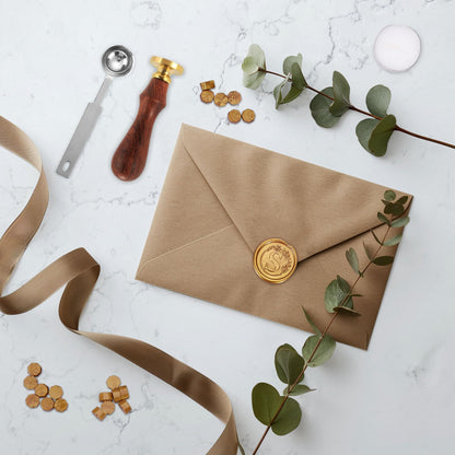 Yoption Letter Wax Seal Kit, Vintage Initial Alphabet S with Wreath Sealing Stamp and 120 Antique Gold Wax Seal Beads