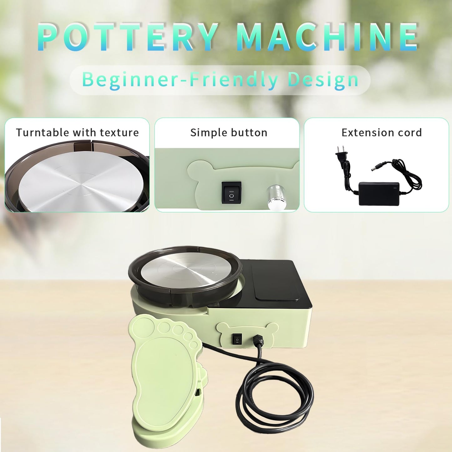Pottery Wheel Machine with Foot Pedal, 6" Turntable Two-Way Rotation Clay Wheel，Electric Ceramic Forming Machine with Detachable Basin,DIY Clay Potter's Wheel Kit for Kids and Beginners Adults at Home