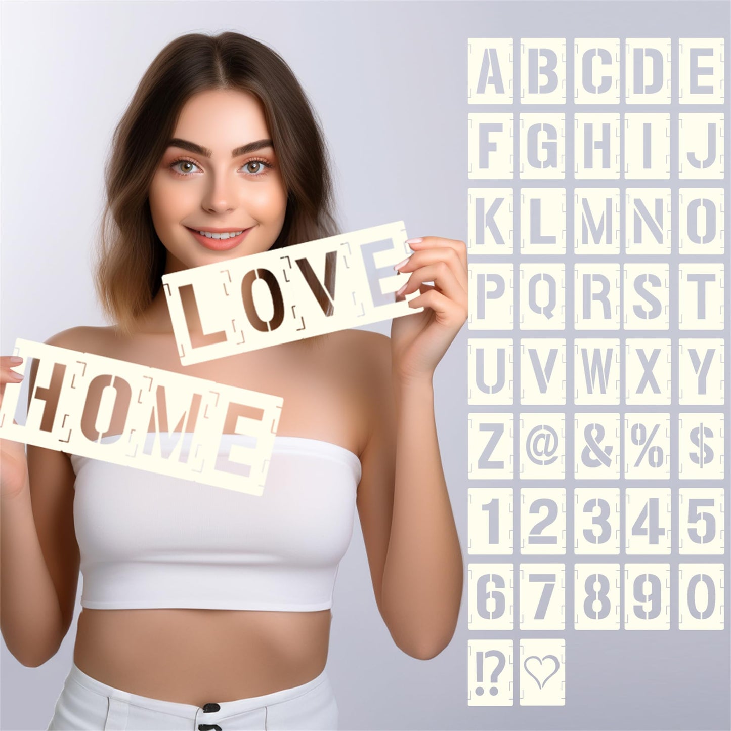 42pcs Traceable Interlocking Stencil Template Set, 3 Inch Reusable Letter Stencils for Painting, Alphabet Numbers and Symbols for Bullet Journal Canvas Rock Sign Wall Art Fabric Chalkboard