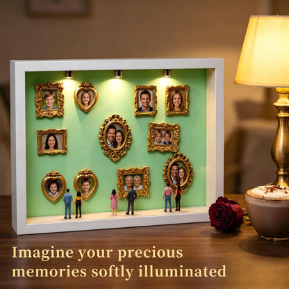 WQLLWFC Mini Museum Frame Silhouette Box Kit ，Wedding Shadow Memory Box with Gold Frames & Figurines & Background Paper，Perfect for Anniversaries, Mother's Day, Birthdays, Valentine's Day , Home Decor