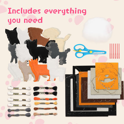 CiyvoLyeen Sewing Kit for Kid Beginner Arts & Crafts 12 Easy DIY Projects of Stuffed Sewing Set Animal Toys of Puppies & Kittens Kit Toy Gift for Girl Boys Learn to Sew Ages 6 7 8 9 10 11 12