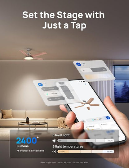 DREO Smart Ceiling Fan - 52 Inch with Dimmable LED Lights, 12 Speeds & Quiet DC Motor | Remote & Alexa Control