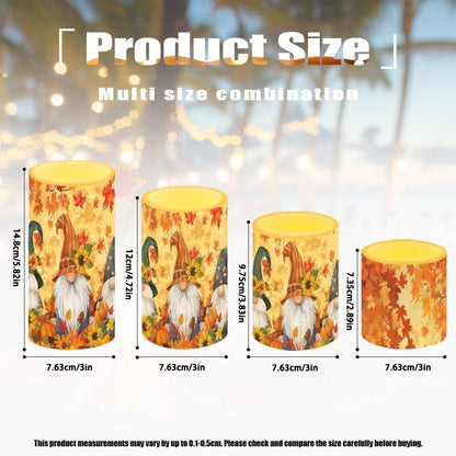 NETILGEN Thanksgiving Day Decor Flameless Candles Set of 4, Battery Powered with Timer Remote LED Pillar Candles Maple Leaf Gnome Print