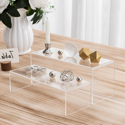 Chuangdi 2 Sets Large Acrylic Risers Display Stands for Figures Collectibles, Shelf Showcase for Dessert Cupcake Candy Treat Action Product Jewelry(Clear,Extra Large Set)