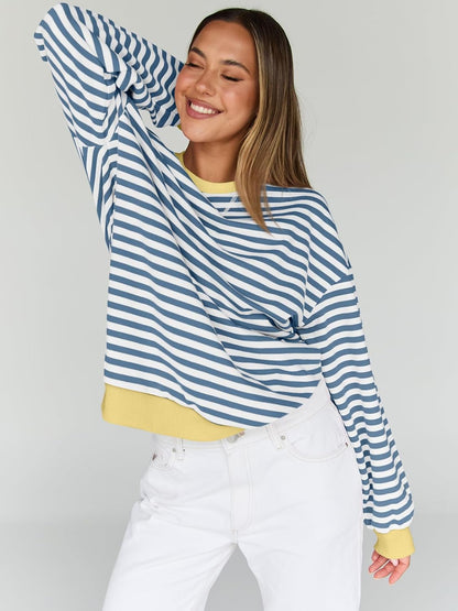 Trendy Queen Oversized Sweatshirt for Women 2025 Fall Crewneck Striped Long Sleeve Shirts Hoodies Cute Top Y2K Outfits
