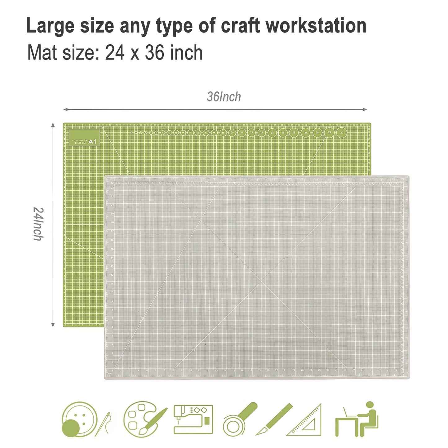 24" x 36" Self Healing Cutting Mat: Double Sided Sewing Cutting Mat Craft Supplies A1 Size for Quilting, Crafts Arts, and Fabric Grey & Green Design (Grey & Green)
