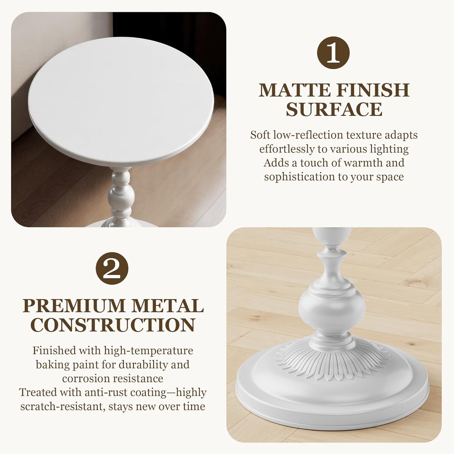 21" Side Table - Small Round Metal Accent Table for Living Room, Bedroom, Office - Modern Matte Black Pedestal Coffee