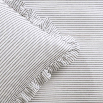 Lush Decor Ticking Stripe Bedspread Queen Size 3 Piece Set Gray - Ruffle Bedding Set Queen Bedspreads - Striped Bedding - Farmhouse & Coquette Decor