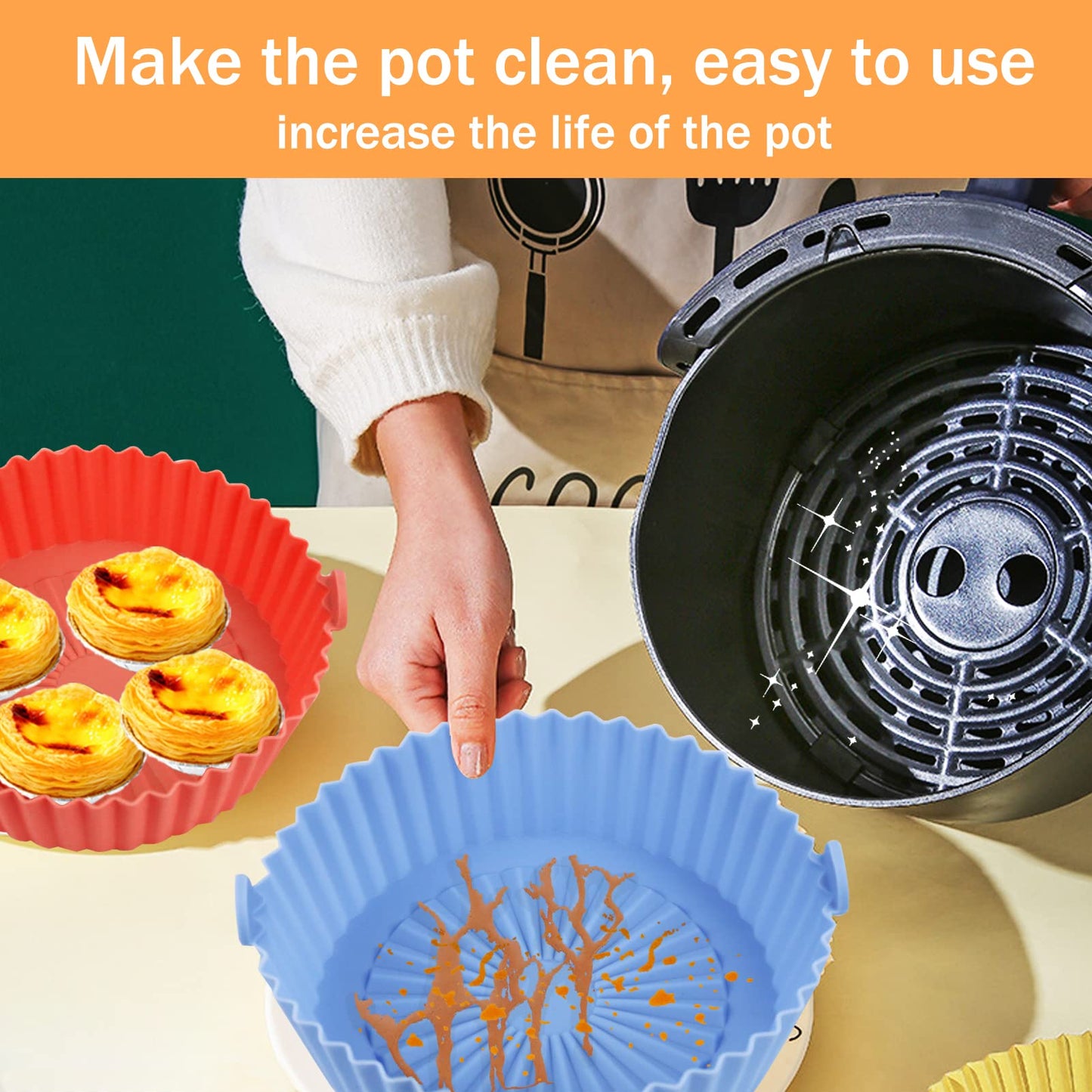 2 Pack Air Fryer Silicone Liners Basket Round, Apply to 1-3.5 QT Airfryer, Air Fryer Silicone Pot Bowl, Reusable Baking Tray Cooking Oven Accessories (Top 6.5in / Bottom 5.5in)
