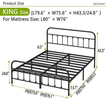Kujielan Metal Bed Frame - Structurally Stable Heavy Duty Steel Slat Supported King Bed Frames,No Box Spring Needed for Easy Removal and Transport.