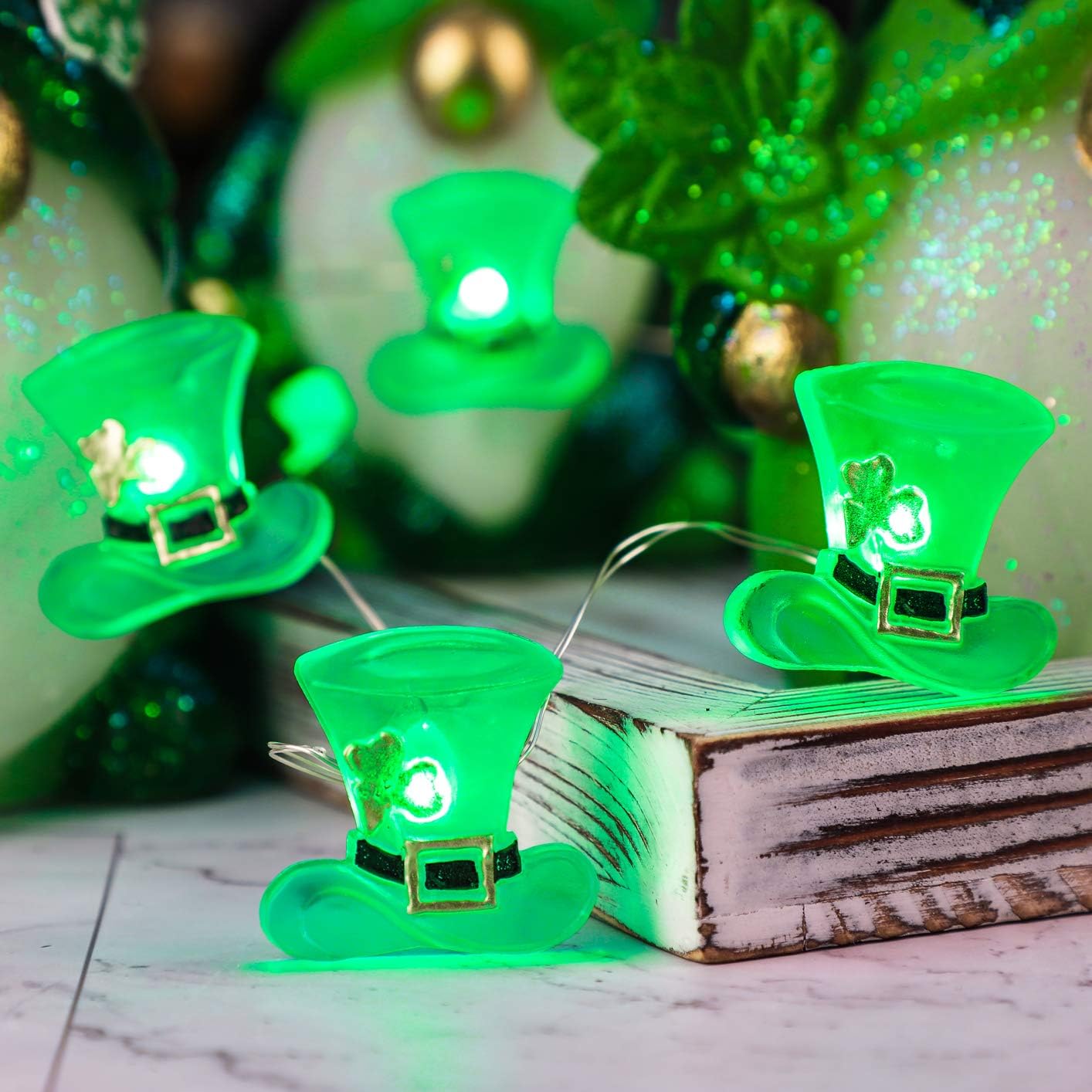 Impress Life Green Hat String Lights - 10ft Battery Operated/USB Plug-in LED with Remote for Bedroom Home Garden