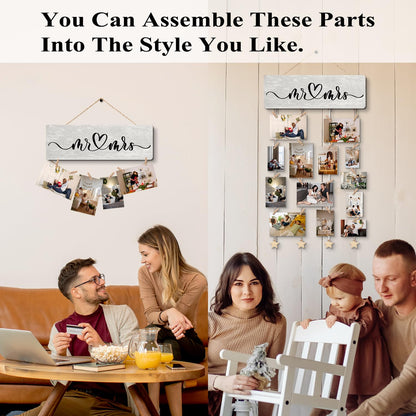 NaZaUK Mr & Mrs Bedroom Decor for Couples, Hanging Photo Display with Clips, Picture Frames Collage Photo Hanging Display, Couple Gift Ideas, Home Living Room Bedroom Wall Decor