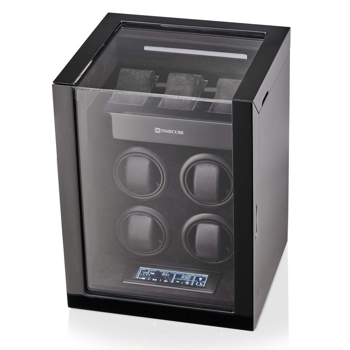 TIMECUBE Watch Winder for 4 Watches with 15 Winding Programs and 3 Watch Storage Slots (Black)