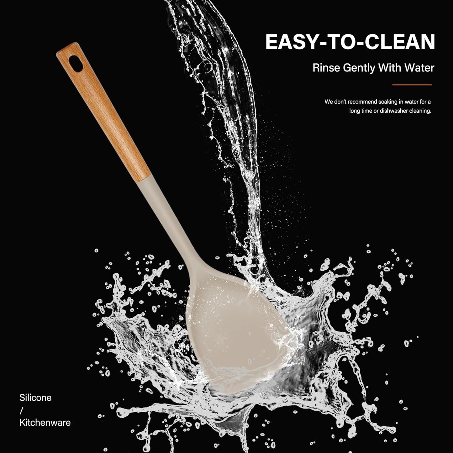 Hvygss 6Pcs Large Silicone Cooking Utensils Set: Heat Resistant Non-Stick with Wooden Handle