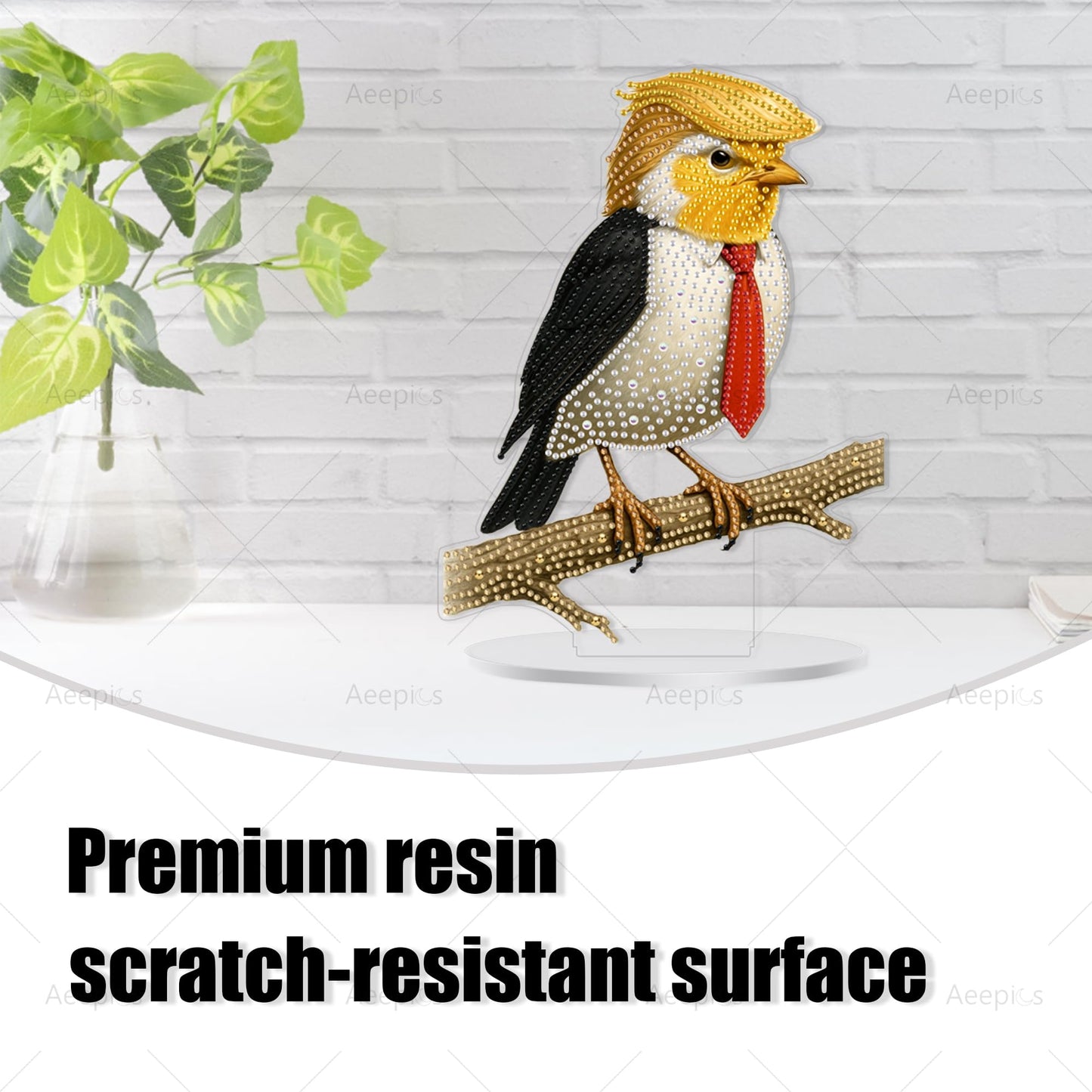 Aeepics DIY Diamond Art Tabletop Kit for Adults, Acrylic Desktop Diamonds Painting Kit Ornament, Stand Up Diamond Art Painting Board Kit (Funny Bird)