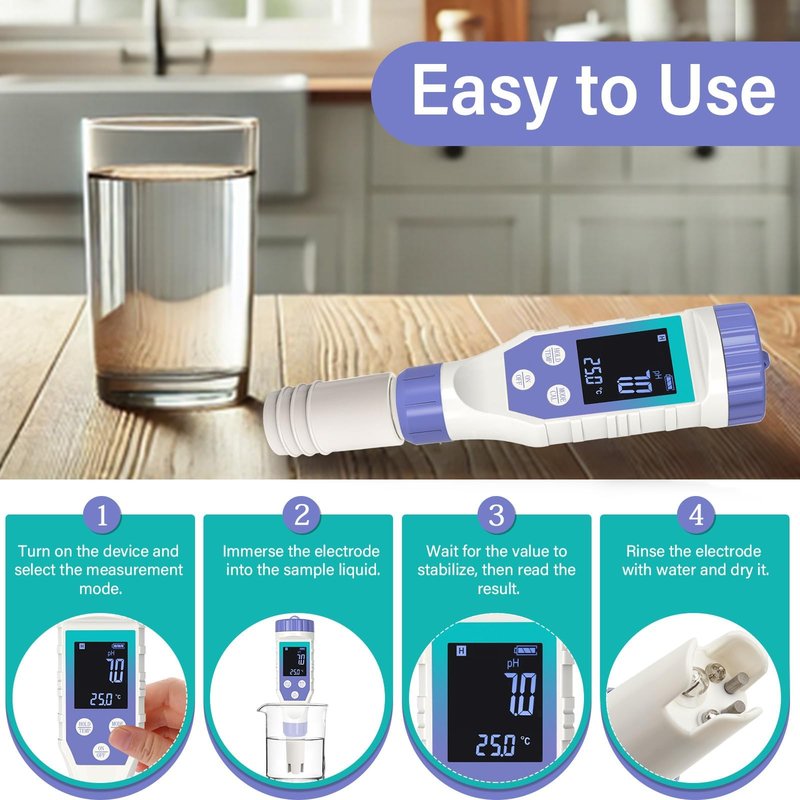 YewhickPool Salt Tester & Chlorine Meter, Pool pH Tester, 7 in 1 FAC Digital Salinity Tester for Saltwater Aquarium Sodium Chloride Swimming Pools Hot Tubs Spas