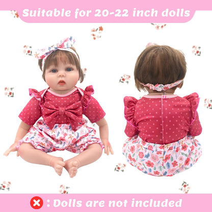 ECORELF Reborn Doll Clothes for 20-22 Inch Dolls, 2 Set 20 Inch Baby Doll Clothes Accessories 7 Pcs Include Dress Coat Outfits, Headbands, Socks, Top and Pants
