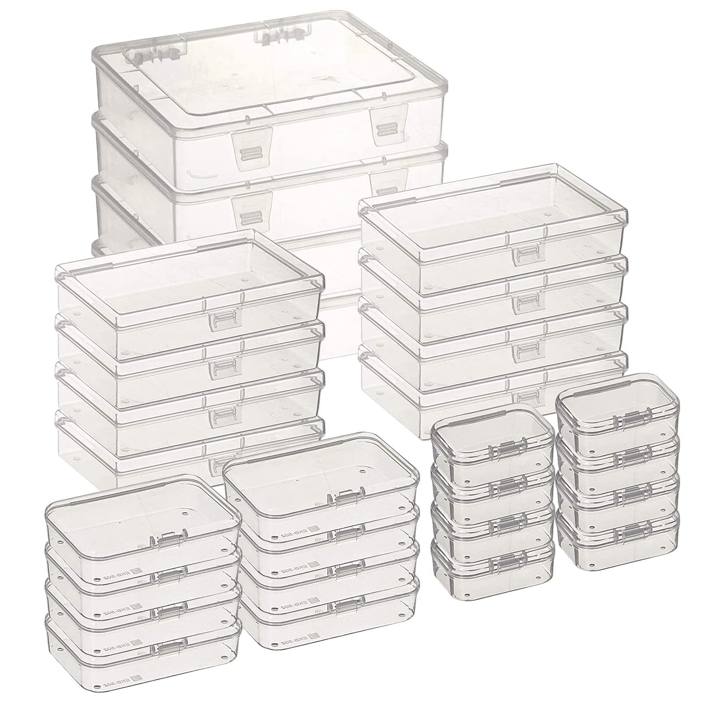 Thintinick 28 Pack Rectangular Mixed Sizes Clear Plastic Storage Containers Box with Hinged Lid for Beads and Other Small Craft Items