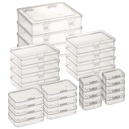Thintinick 28 Pack Rectangular Mixed Sizes Clear Plastic Storage Containers Box with Hinged Lid for Beads and Other Small Craft Items