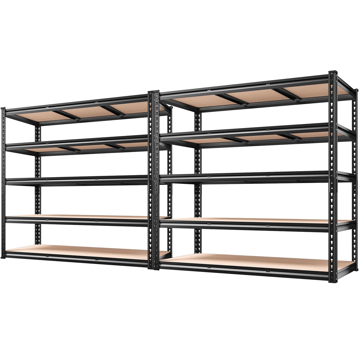 REIBII 48" W Garage Shelving 3020LBS Storage Shelves 5 Tier Industrial Shelving Adjustable Metal Storage Shelves for Garage, Basement, Warehouse, Commercial, Easy Assemble, 48" W x 72" H x 24" D, 2PC