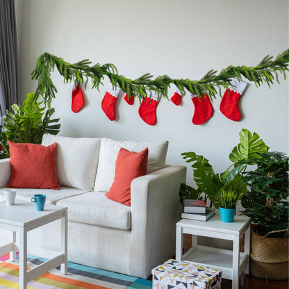 GLLBTPT Christmas Norfolk Pine Garland,9 ft Artificial Green Garland Holiday Decoration Outdoor Indoor for Stairs Railing Fireplace