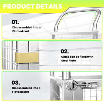 2200LBS Capacity Reinforced Flatbed Truck for Warehouses, Heavy-Duty Platform Truck Cart with Cage, Maneuverable Platform Trucks with 360° Wheels, Versatile Platform Truck for Home & Business.