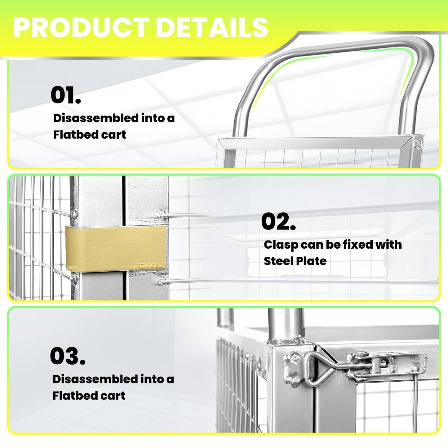 2200LBS Platform Truck Cart with Cage, 2200LBS Platform Truck Carts with Cage, 4-in-1 Multifunctional Truck Cart, for Warehouse Handling, Home, Commercial, Stall, Storage