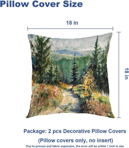 Batmerry Watercolors Landscape Throw Pillow Covers, Decorative Pillow Covers with Road in Mountains 18X18 in