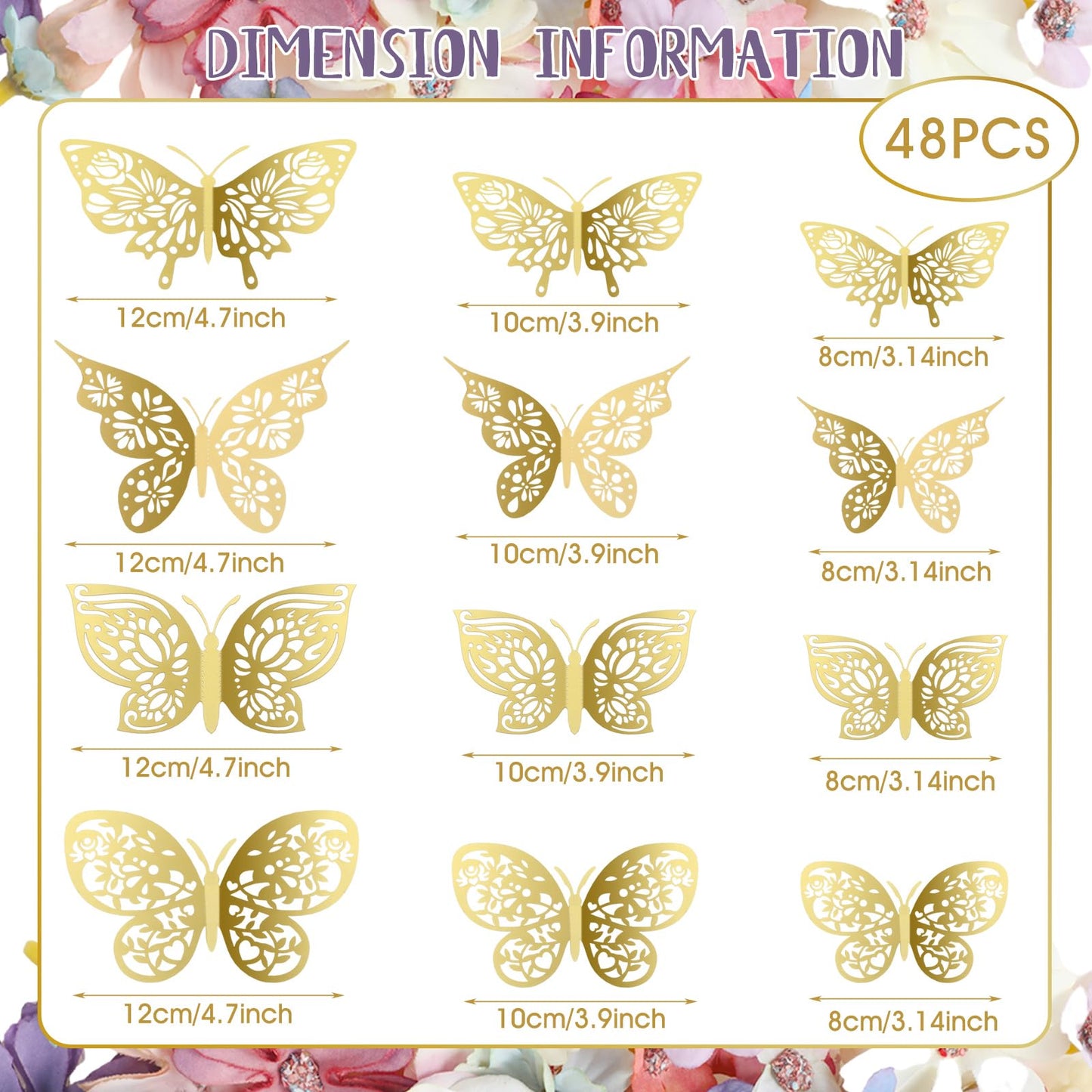 Wavyknot 342 Pcs Faux Flower Heads and 3D Butterfly for Craft Bulk DIY Graduation Cap Decorations Accessory Kit Small Silk Fake Floral Head Gold Butterfly for Wedding Bouquet Graduation Cap Decor