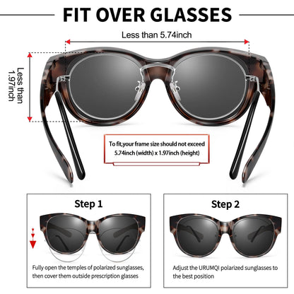 URUMQI Sunglasses Fit Over Glasses for Women, Polarized UV400 Protection Sun Glasses Trendy Round Cat Eye Shades Large Lens