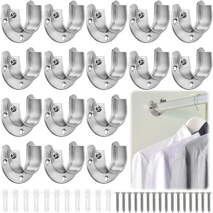 Coloch 16 Pack Stainless Steel Closet Pole Sockets, 1-1/4 Inch Closet Rod Support U-Shaped Curtain Rod Holders Flange Set Rods Holder with Screws