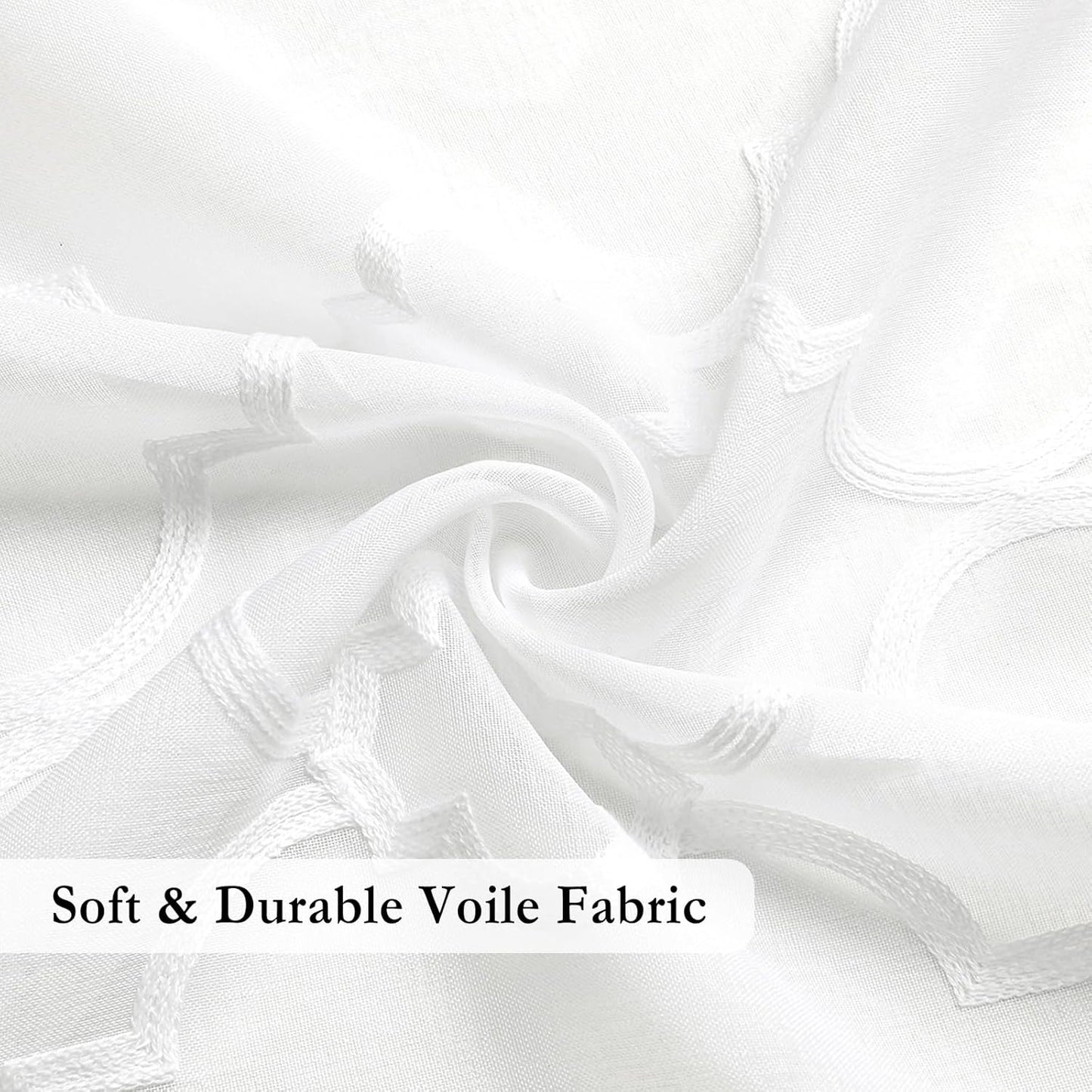 White Sheer Curtains 84 Inches Long, Lattice Geometric Embroidered Semi Sheer Curtain Panels, 52"w x 2pcs, Grommet Top