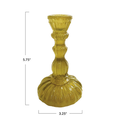 Creative Co-Op Tall Embossed Reclaimed Glass Taper Holder, Chartreuse
