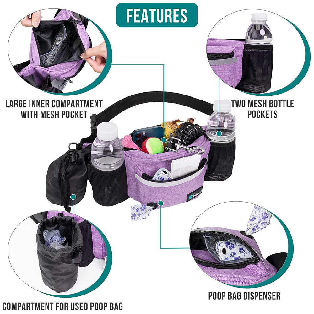 PetAmi Dog Fanny Pack, Treat Pouch for Dog Walking, Training, Built in Poop Bag Dispenser, Water Bottle Holder, Collapsible Bowl, Pet Treat Waist Belt for Hiking, Running, Kibbles (Camo Black)