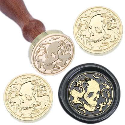 ONWINPOR Skull Skeleton Wax Seal Stamp Set - Removable Brass Head Sealing Stamp Kit, Great for Decorating Party Invitations