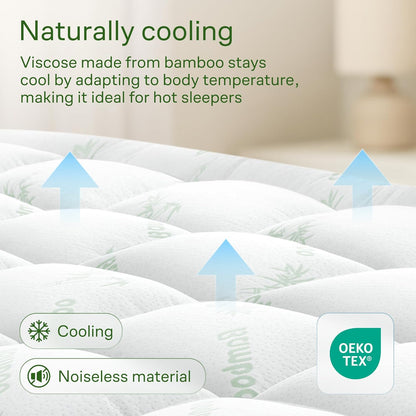 Niagara Sleep Solution King Size Mattress Topper - Ultra Soft Bamboo Viscose Pillow Top for Back Pain Relief | Naturally Cooling, Sage